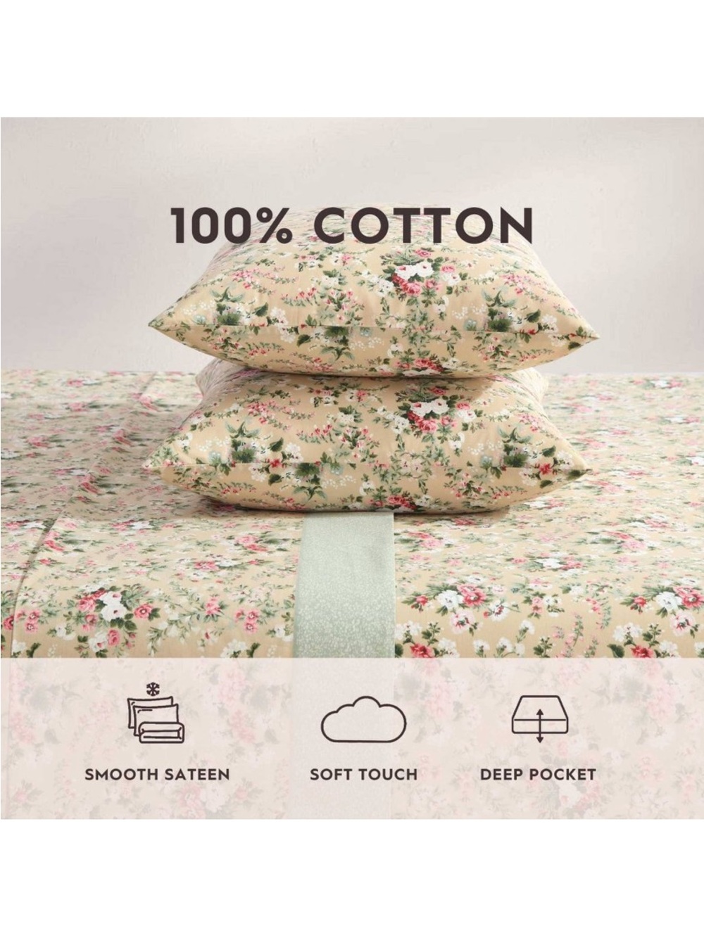 Laura Ashley QUEEN ~ Serene Dream ~ 100% Percale Cotton  Floral Sheet Set - Picture 6 of 16